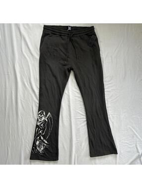 Ed Hardy Men's Grey and Tan flared sweats.